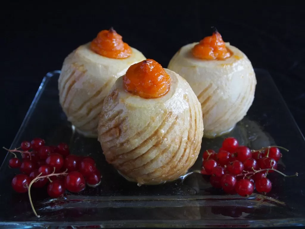 Manzanas asadas navideñas con puré de boniatos